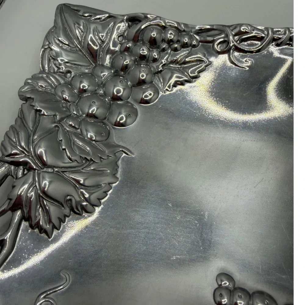 Vtg Arthur Court‎ Grape Vine Aluminum Serving Tray 12x6 Rectangular Platter 1996